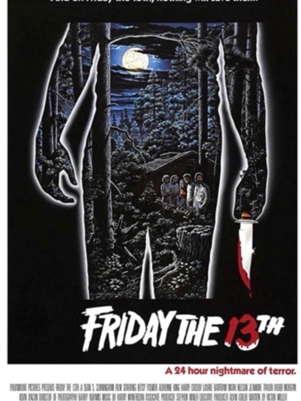 Friday the 13th Moonlit Cabin Art Poster - Black & Blue